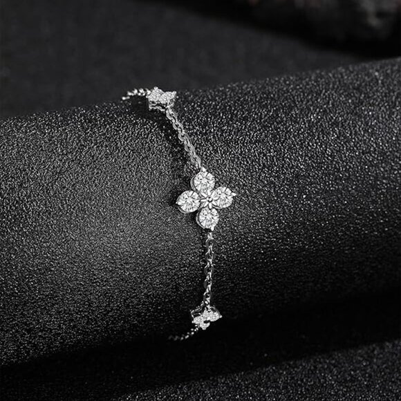 Moissanite Charm Bracelet 1.2ct Sterling Silver Cable Chain Gift Set NWT - Picture 2 of 7